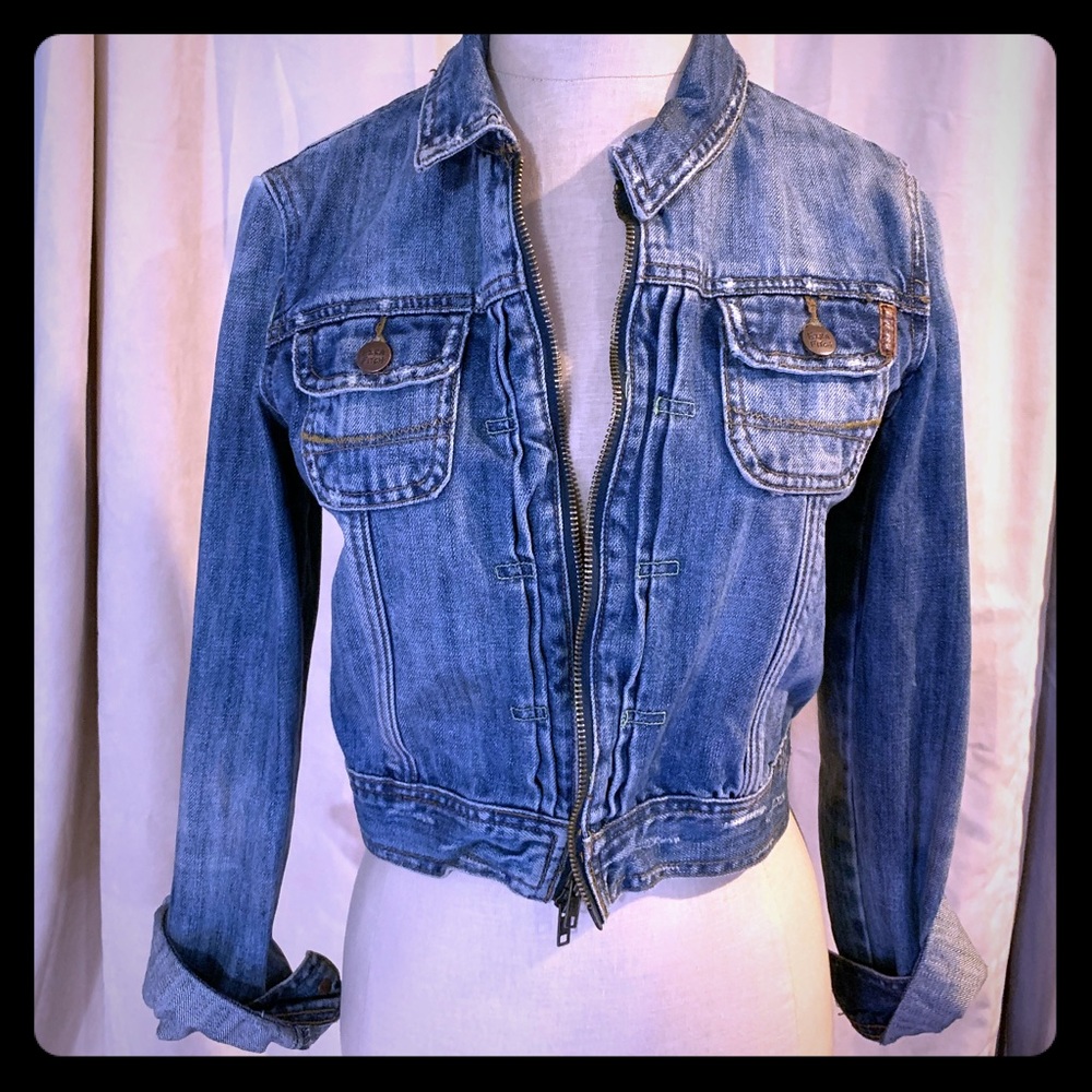 Abercrombie & Fitch EZRA FITCH cropped vintage distressed jean jacket size M